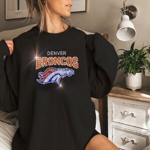New Bling Denver Broncos UNISEX Rhinestone Crewneck Sweatshirt Siz…